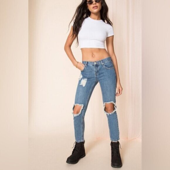 Superdown Revolve Angie Girlfriend Jeans Straight Leg Wash Blue High rise 25 - Picture 6 of 15